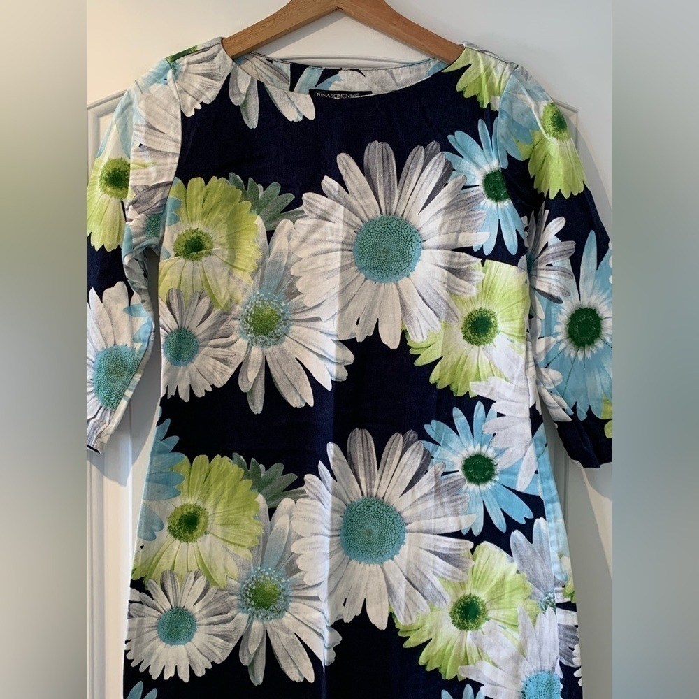 Rinascimento Dress Sz Small Floral Flowers Blue Green Italy 3/4 Sleeves bold - Picture 2 of 16